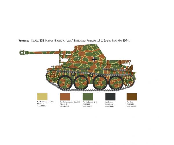 Italeri 1/35 Marder III Ausf. H Sd.Kfz.138 machetă tanc