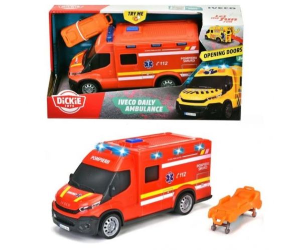 Iveco ambulanță roșie cu lumină și sunet 18cm - Dickie Toys