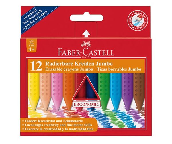 Set 12 bucăţi cretă cerată Jumbo care se poate şterge - Faber-Castell