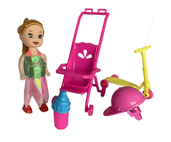 Katie: Grace păpușă cu trotinetă, cărucior și accesorii 10cm