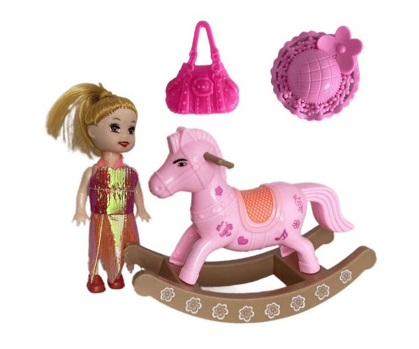 Katie: Păpușa Grace cu cal balansoar si accesorii 10 cm