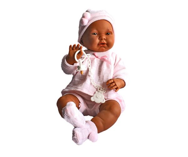 Kreol csecsemő baba rózsaszín ruhában 45cm