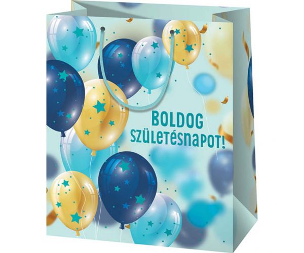 Boldog Születésnapot lufis közepes ajándéktáska 18x10x23cm