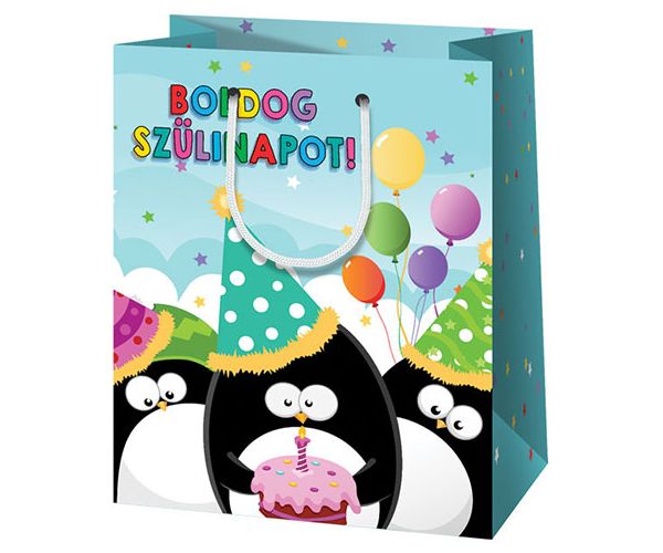 La mulți ani! model pinguin pungă cadou dimensiune gigantică 40x56x20cm