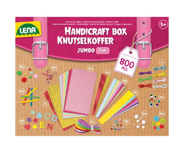 LENA: Valiză Jumbo roz pentru bricolaj, set creativ de joacă de 800 de piese