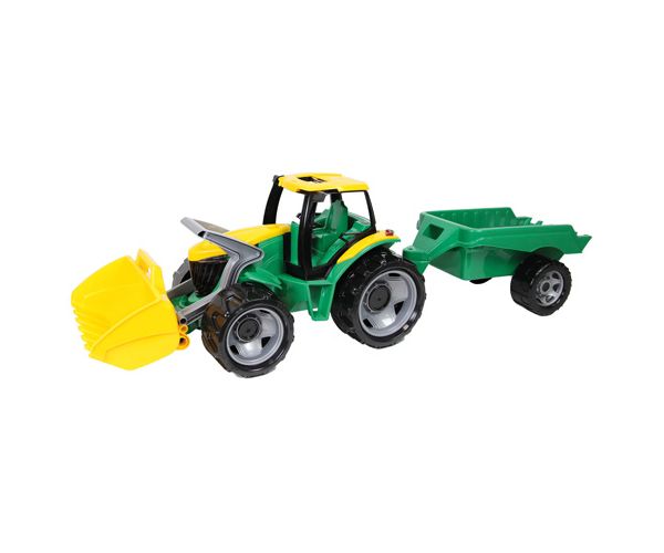 LENA: Óriás traktor homlokrakodóval és utánfutóval zöld/sárga 108cm