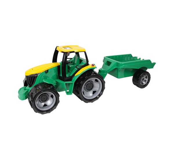 LENA: Óriás traktor utánfutóval zöld/sárga 93cm