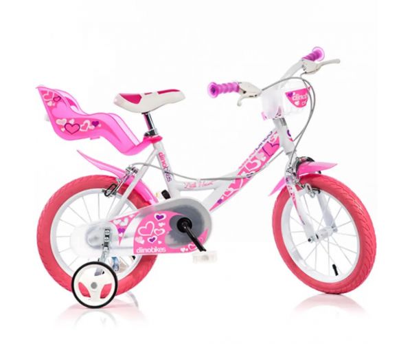 Little Heart bicicletă pentru copii roz-alb, mărimea 16 - bicicletă Dino Bikes