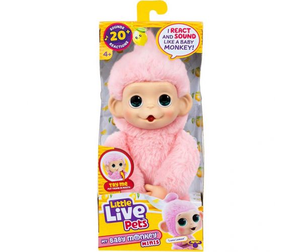 Little Live Pets: Mini Maki Luna Lemon, maimuță roz interactivă