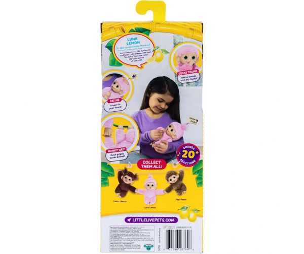 Little Live Pets: Mini Maki Luna Lemon, maimuță roz interactivă