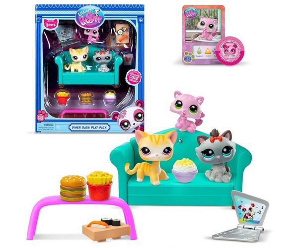 Littlest Pet Shop: Set de joacă cu 3 piese Diner Dash cu figurine pisici