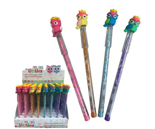 Littlies: Creion mecanic HB cu figură de bufniță, disponibil în mai multe variante, 1 buc.