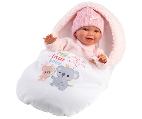 Llorens: Chloe, păpușă care plânge, de 38 cm, cu sac de dormit.