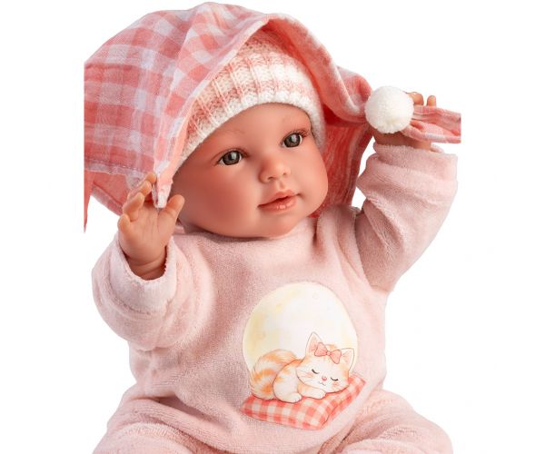 Llorens: Olivia, păpușă care plânge de 38 cm, cu pătură în carouri