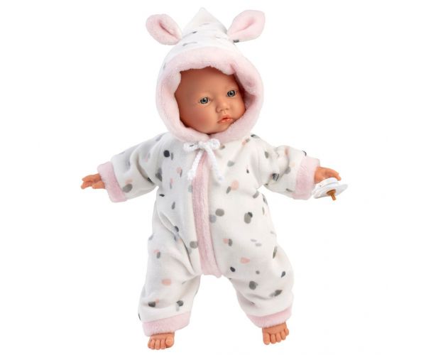 Llorens: Păpușă bebeluș fetiță în pijama moale cu urechi de iepuraș 31cm