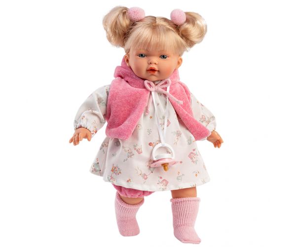 Llorens: Roberta, păpușă de 33 cm, cu suzetă, în vestă roz.