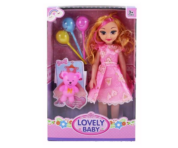 Lovely Baby rózsaszín ruhás baba kiegészítőkkel és hanggal