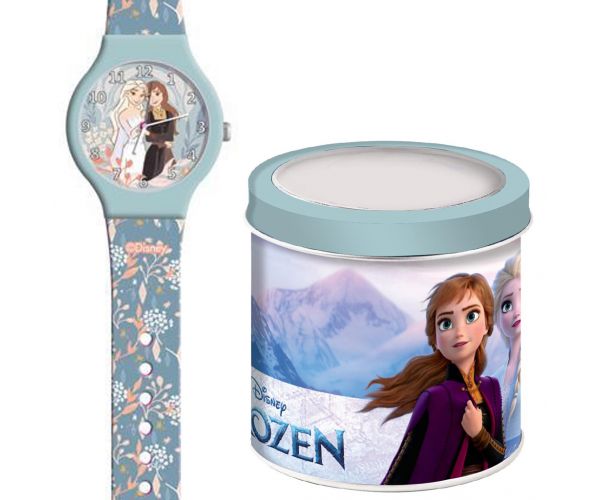 Luna: Ceas analog Frozen într-o cutie metalică cadou
