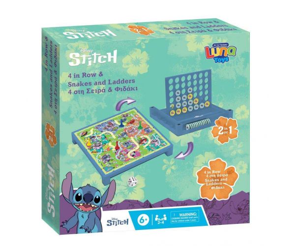 Luna: Disney Stitch 2 az 1-ben társas - Kígyók és létrák és 4-et egy sorba