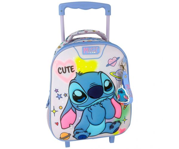 Luna: Disney Stitch rucsac cu roți pentru grădiniță, cu 2 compartimente, 27x10x31 cm