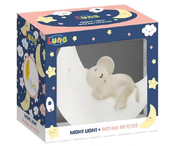 Lună: Elefant adormit pe lună lampă de veghe
