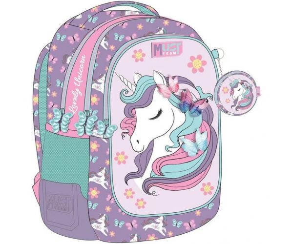Luna: Ghiozdan școlar Must Team Unikornis cu 3 compartimente rotunjite, rucsac 32x18x43cm