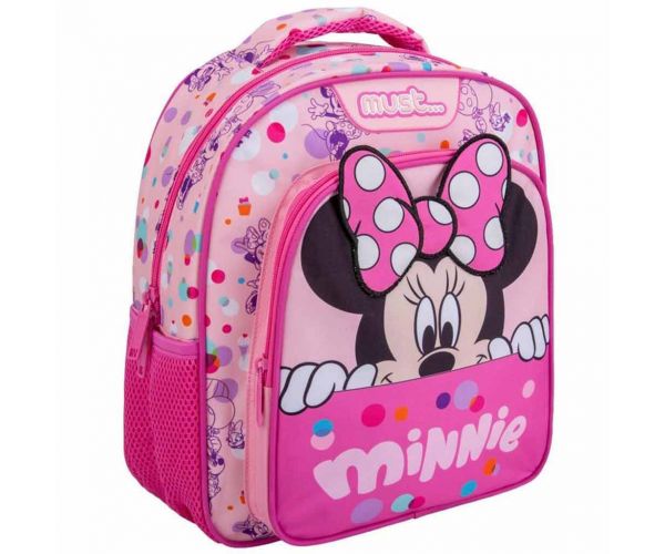 Luna: Ghiozdan școlar cu două compartimente rotunjite Minnie Mouse 27x10x31cm