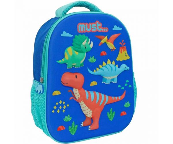 Luna: Ghiozdan școlar cu un singur compartiment, cu model de dinozaur, colțuri rotunjite, 26x10x32cm