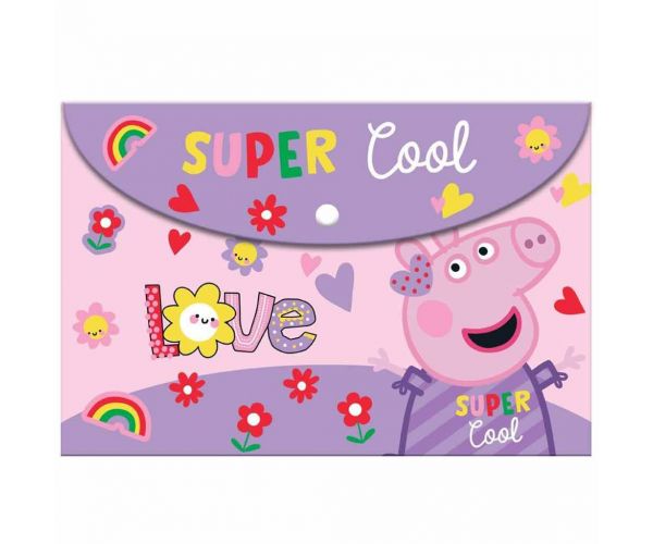 Luna: Mapă de plastic cu capse Peppa Pig pentru documente, format A4