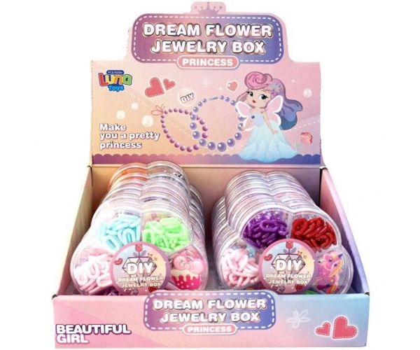 Luna: Mărgele de înșirat în recipient în formă de floare, disponibile în mai multe variante, 1 buc.