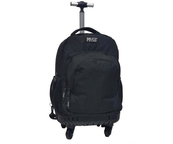 Luna: Must Team Ghiozdan școlar pe roți, cu 3 compartimente, rucsac 31x24x45cm, negru