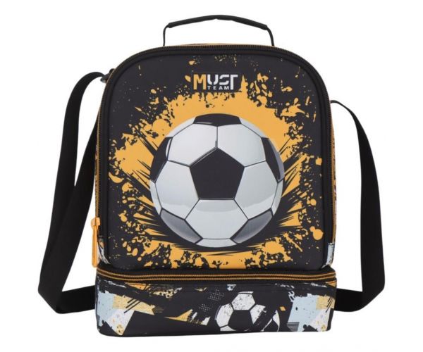 Luna: Must Team geantă termoizolantă pentru gustări cu imprimeu de mingi de fotbal, cu 2 compartimente, 22x16x28 cm