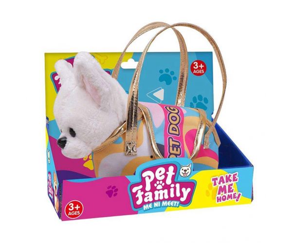 Luna: Pui de câine de pluș Pet Family în geantă pentru căței, 20 cm