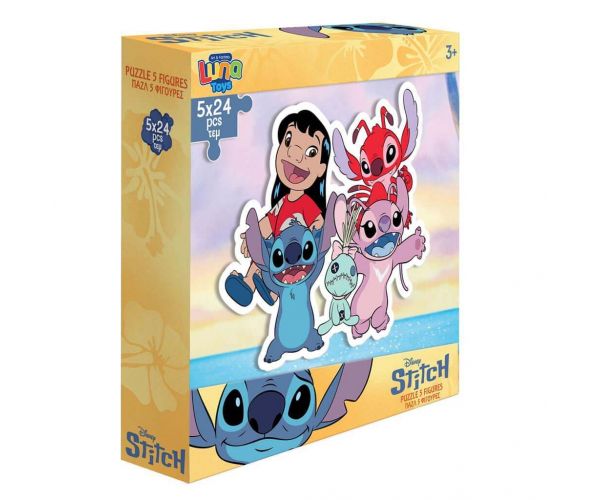 Luna: Puzzle cu personaje Disney Stitch, 5x24 de piese