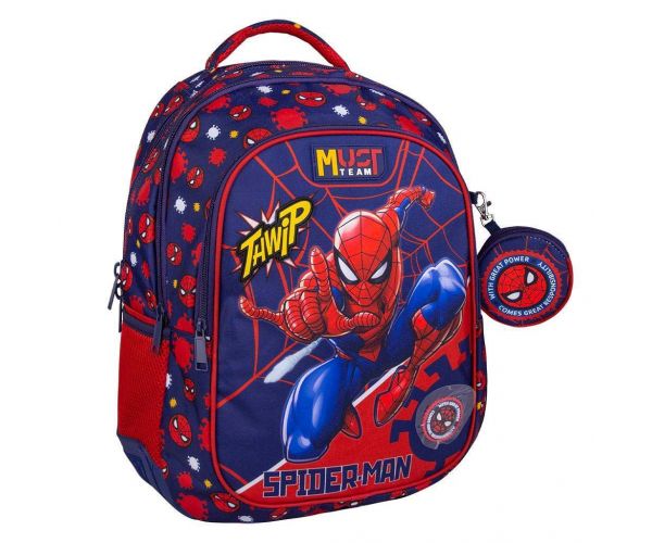 Luna: Must Team Pókember Thwip lekerekített 3 rekeszes iskolatáska, hátizsák 32x18x43cm