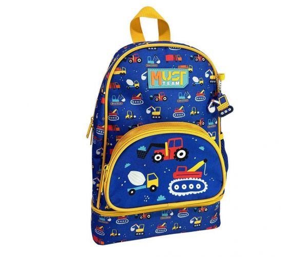 Luna: Rucsac izotermat rotunjit pentru grădiniță, cu model utilaje de construcții Must Team, 25x14x36cm