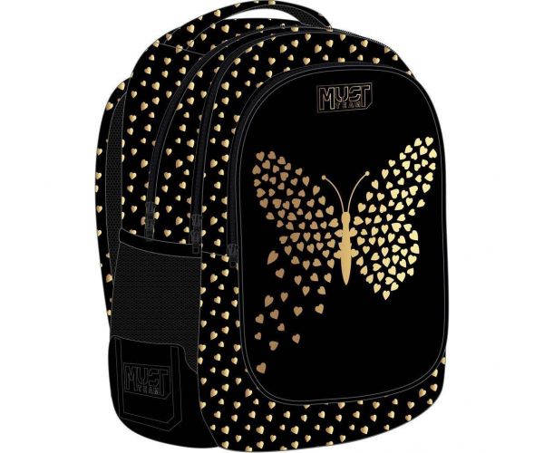 Luna: Rucsac negru cu fluturi Must, cu 3 compartimente, 32x18x43cm