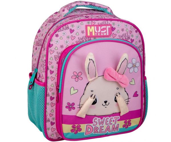 Luna: Rucsac pentru grădiniță Must Team cu iepuraș, cu colțuri rotunjite și 2 compartimente, 27x10x31cm