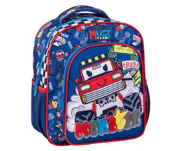 Luna: Rucsac pentru grădiniță cu model Must Team Monster Truck, cu colțuri rotunjite, 2 compartimente, 27x10x31cm