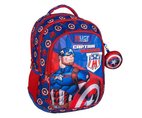 Luna: Must Team Amerika Kapitánya lekerekített 3 rekeszes iskolatáska, hátizsák 32x18x43cm