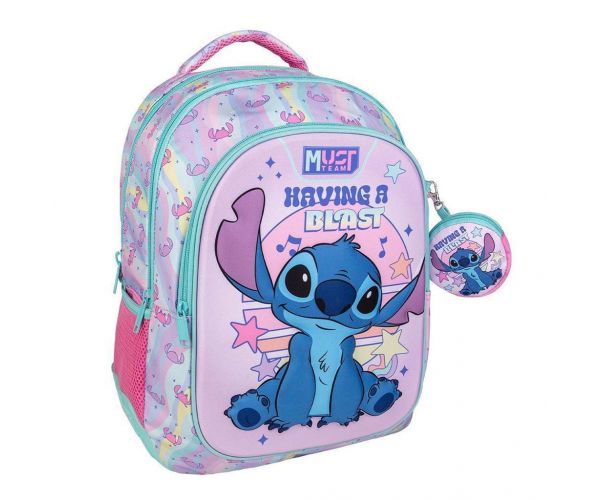 Luna: Rucsac școlar Must Team Stitch Having a Blast rotunjit, cu 3 compartimente, 32x18x43cm