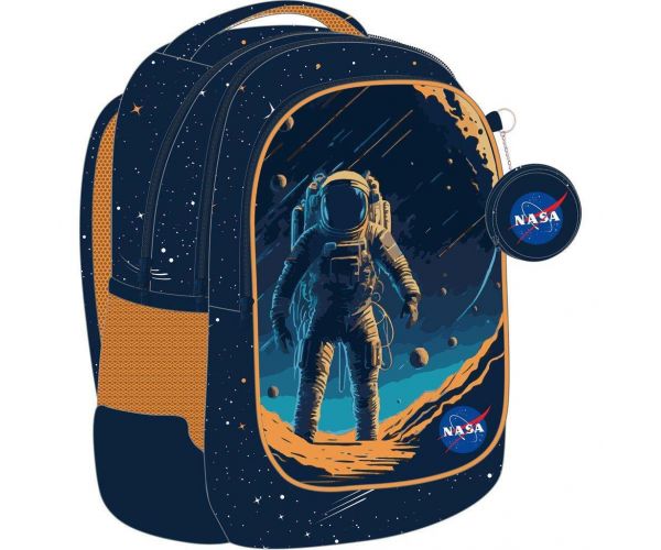 Luna: Rucsac școlar NASA cu 3 compartimente rotunjite, dimensiuni 32x18x43cm
