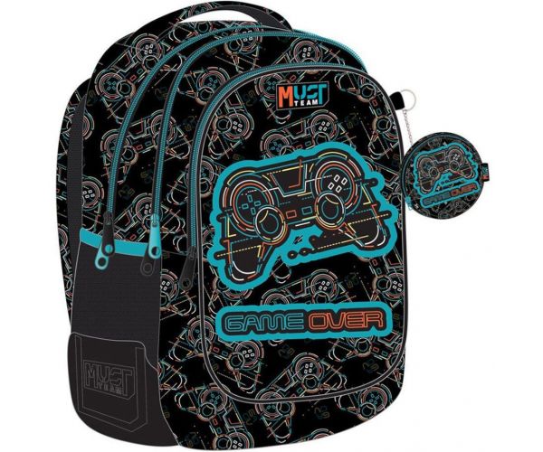 Luna: Rucsac școlar cu 3 compartimente rotunjite, cu model de minge de fotbal Must Team Game, 32x18x43cm