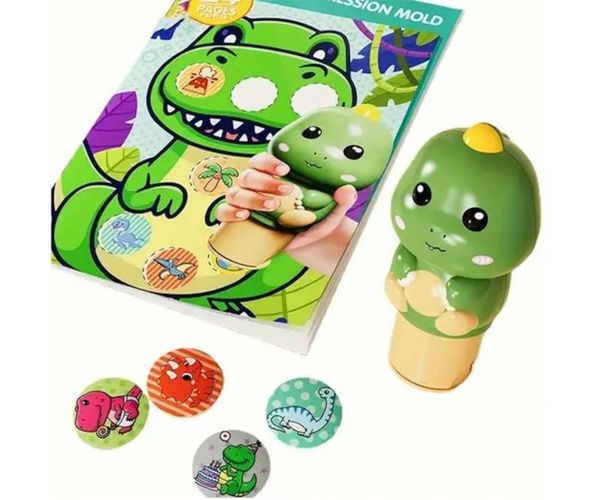 Luna: Set de 100 autocolante cu dinozauri, cu ștampilă cu dinozaur