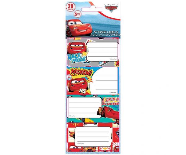 Luna: Set de 20 etichete pentru caiete Cars