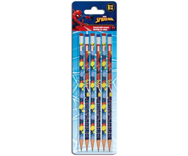 Luna: Set de 6 creioane grafit cu radieră cu Spider-Man