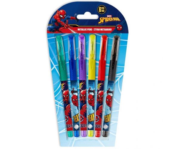 Luna: Set de 6 pixuri gel cu sclipici Spider-Man