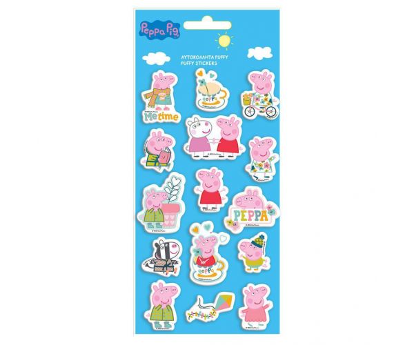 Luna: Set de abțibilduri 3D pufoase cu Peppa Pig pe coală de 10x22 cm