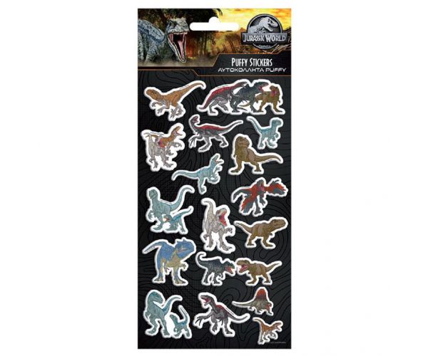 Luna: Set de autocolante 3D pufoase Jurassic World pe coală de 10x22 cm