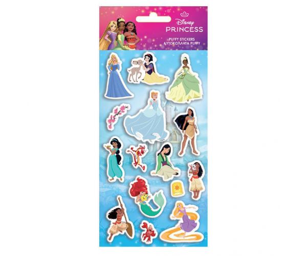 Luna: Set de autocolante 3D pufoase cu Prințese Disney pe coală de 10x22 cm